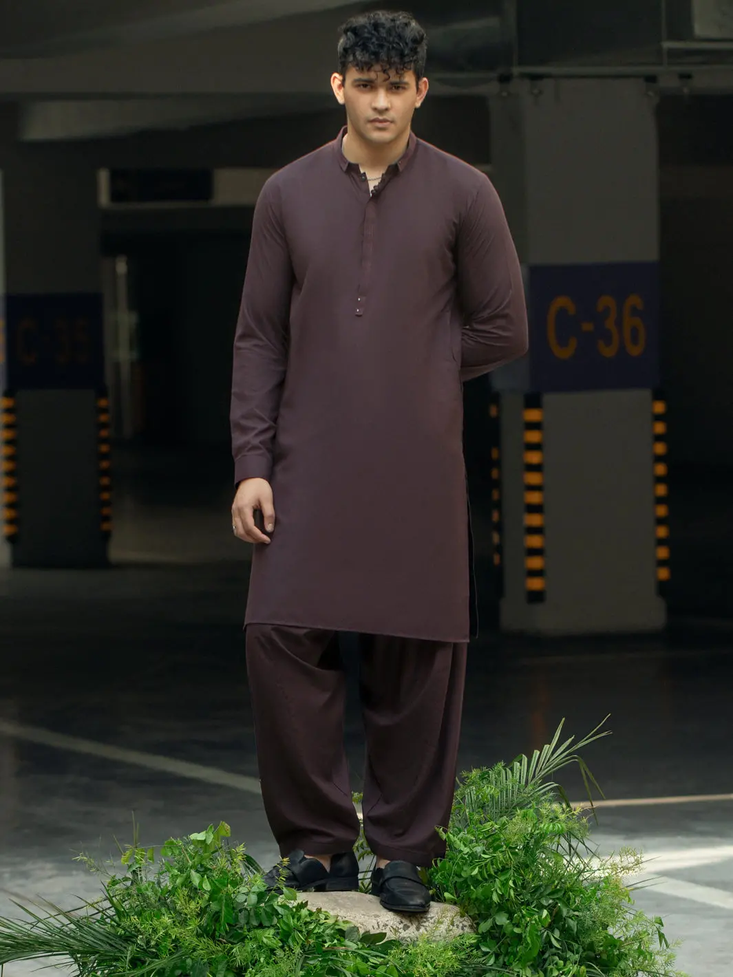 Dark Maroon Kameez Shalwar - Al-Ks-2954C 1