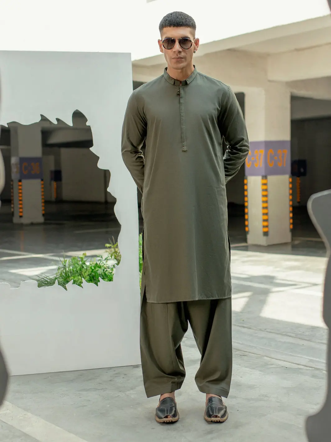 Olive Green Kameez Shalwar - Al-Ks-2954D 1