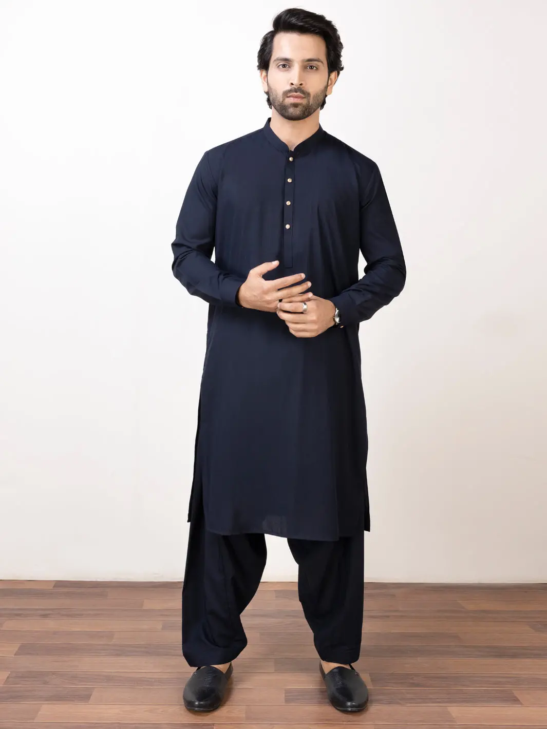 Midnight Blue Blended Kameez Shalwar - Al-Ks-2955D 1