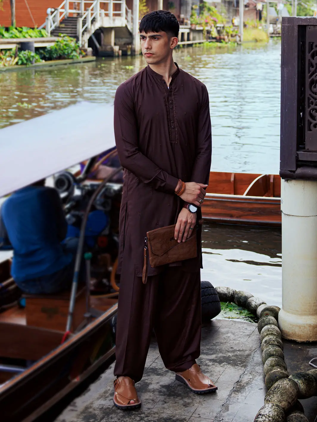 Dark Brown Blended Kameez Shalwar - Al-Ks-2958 1