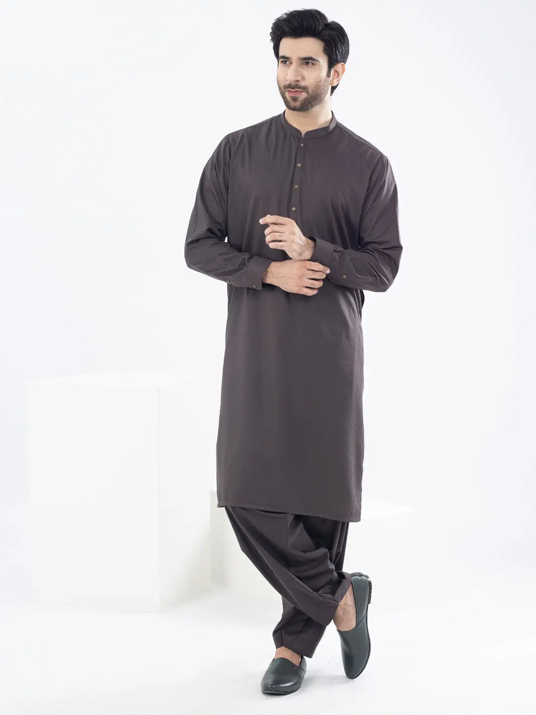 Dark Brown Kameez Shalwar - Al-Ks-2970E 1
