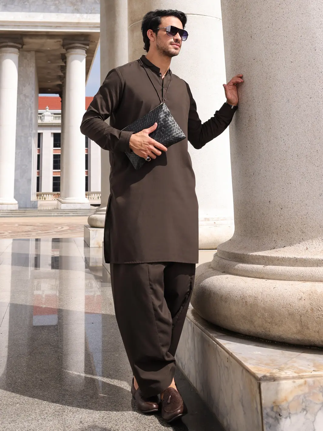 Dark Green Blended Kameez Shalwar - Al-Ks-2983 1