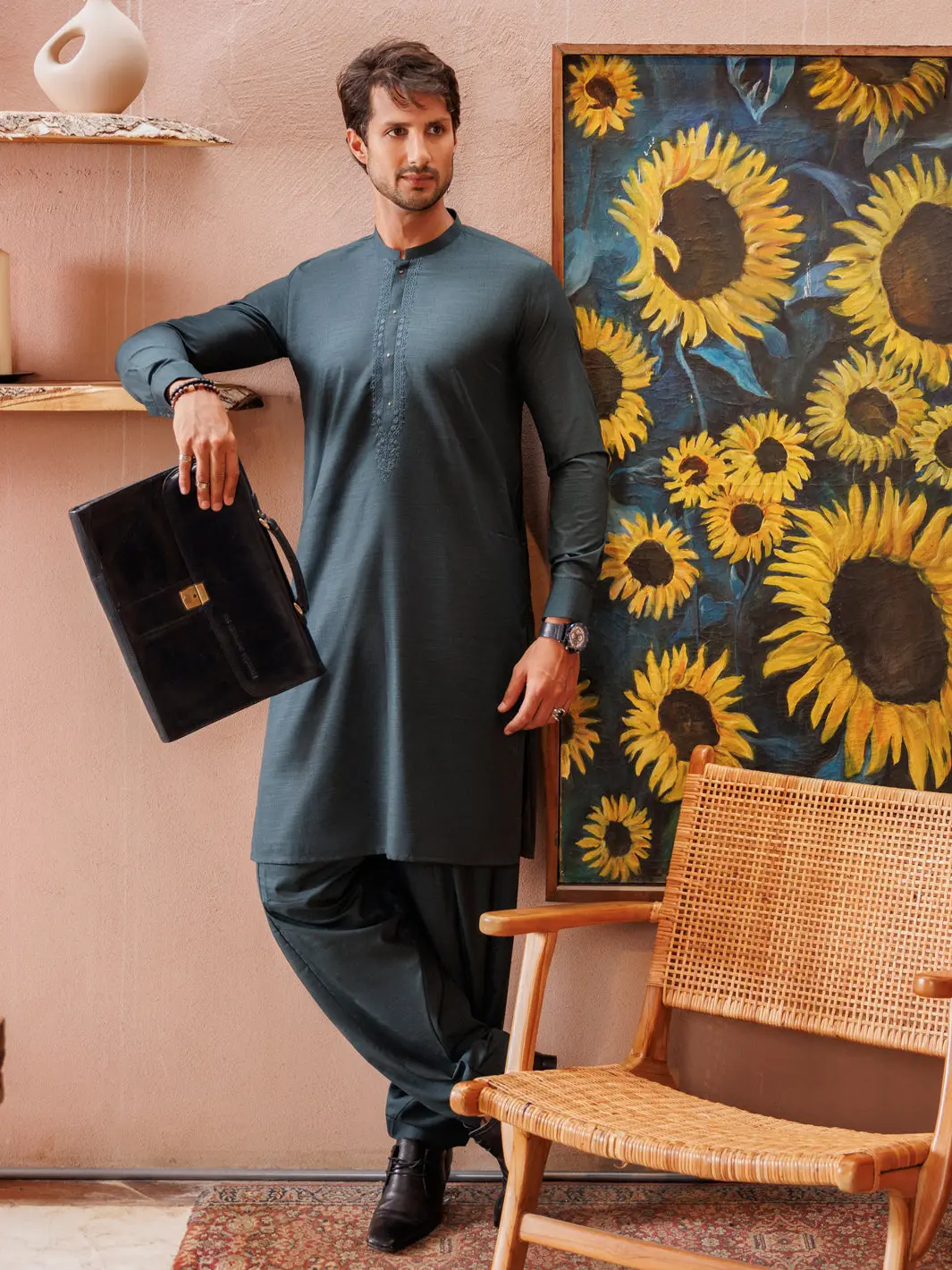 Green Blended Kameez Shalwar - Al-Ks-2987 1