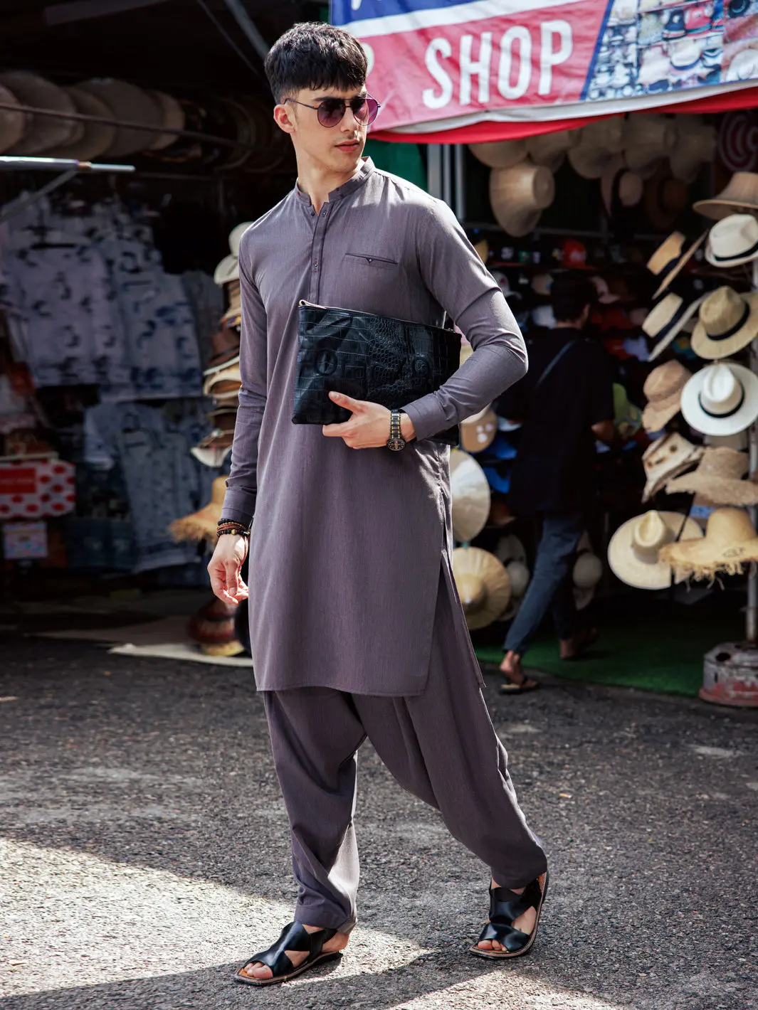 Ash Grey Blended Kameez Shalwar - Al-Ks-2992 1