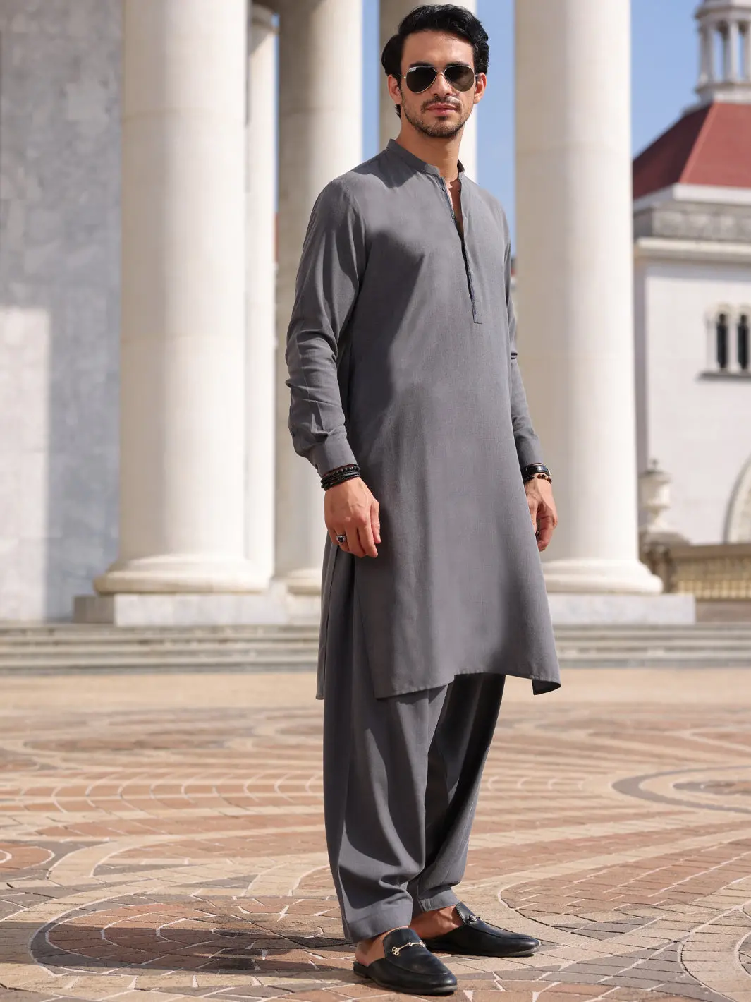 Light Grey Blended Kameez Shalwar - Al-Ks-2994 1