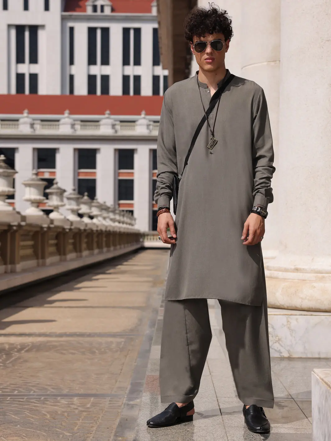 Grey Blended Kameez Shalwar - Al-Ks-2995 1