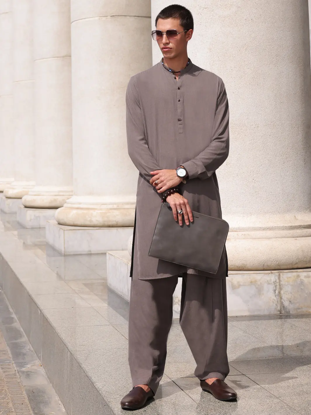 Grey Blended Kameez Shalwar - Al-Ks-2996 1