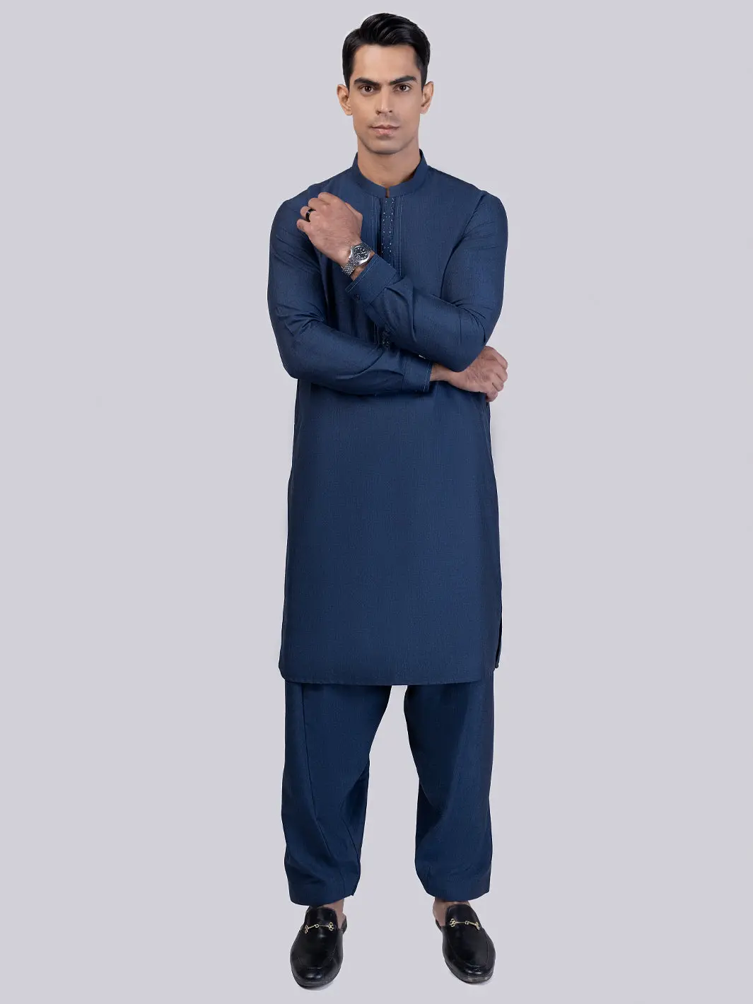 Dark Blue Kameez Shalwar - Al-Ks-3018 1
