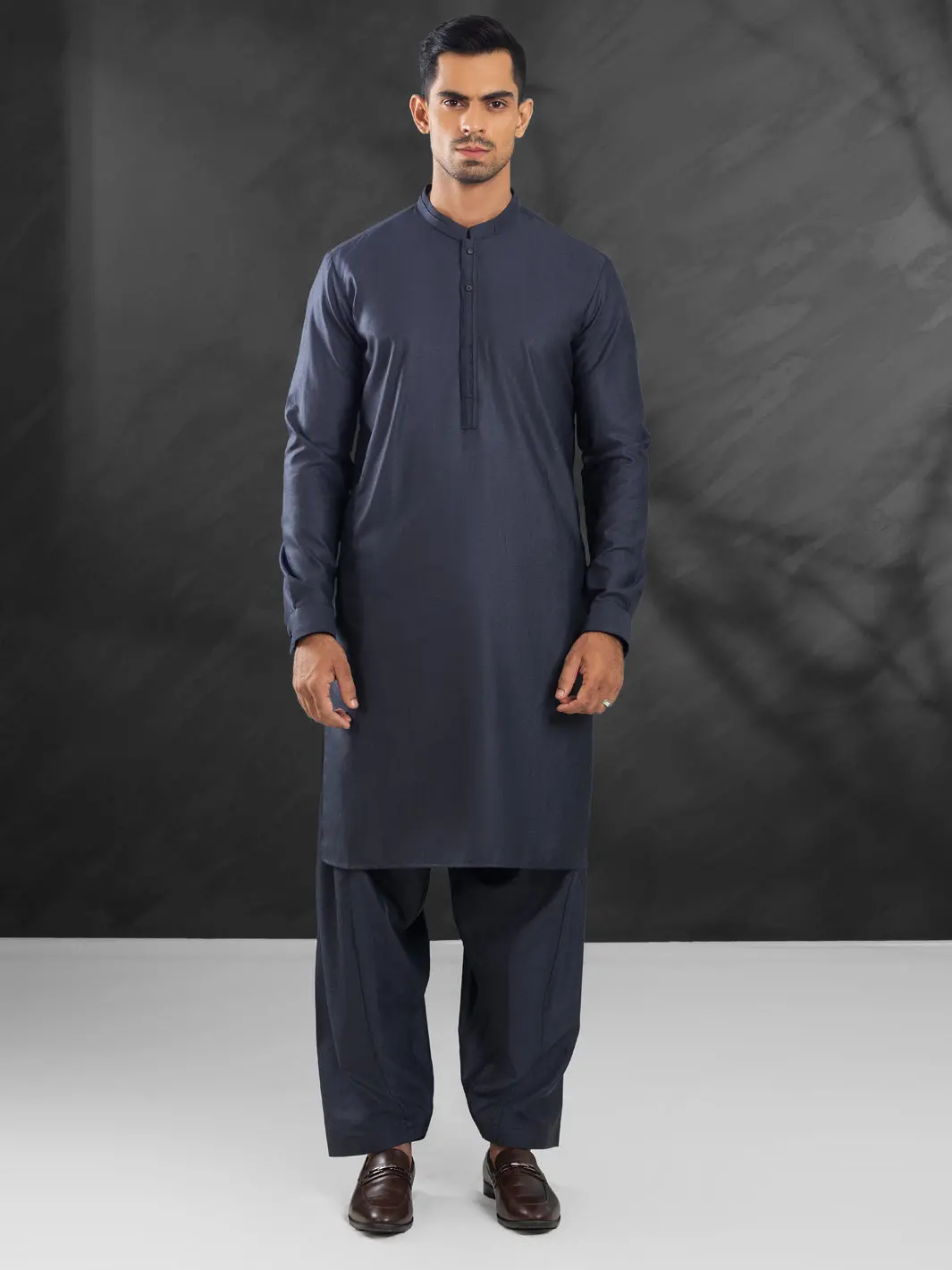 Charcoal Grey Blended Kameez Shalwar - Al-Ks-3032 1