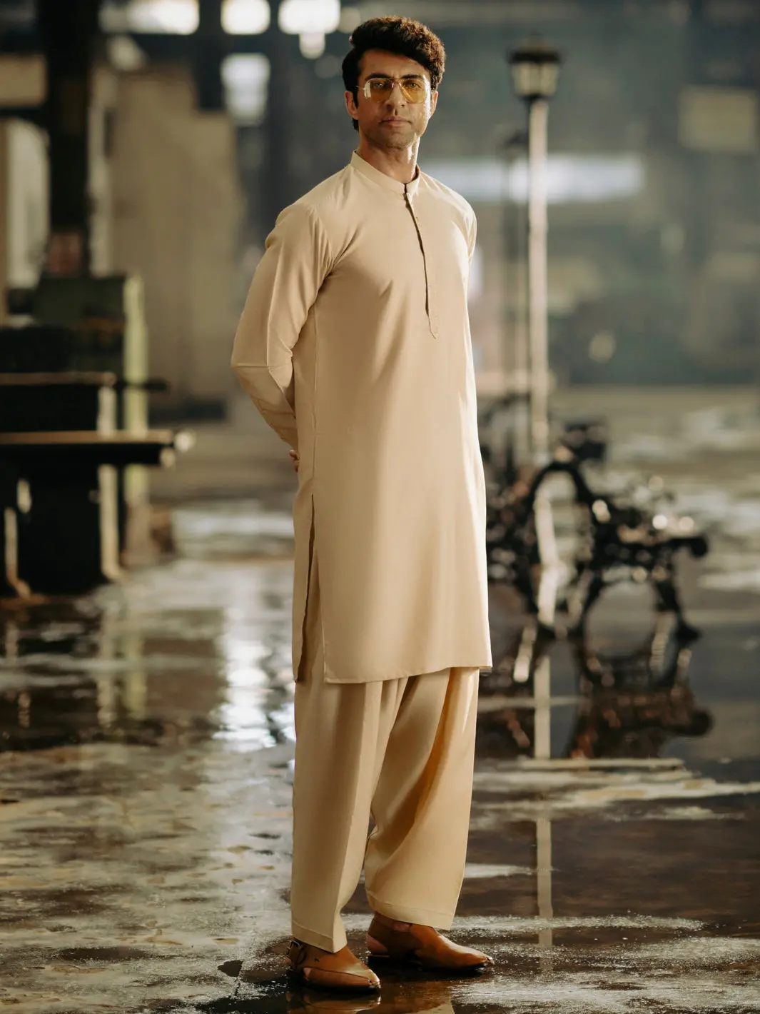 Beige Blended Kameez Shalwar - Al-Ks-3034 1