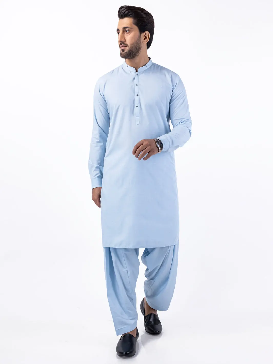 Light Blue Blended Kameez Shalwar - Al-Ks-3053A 1