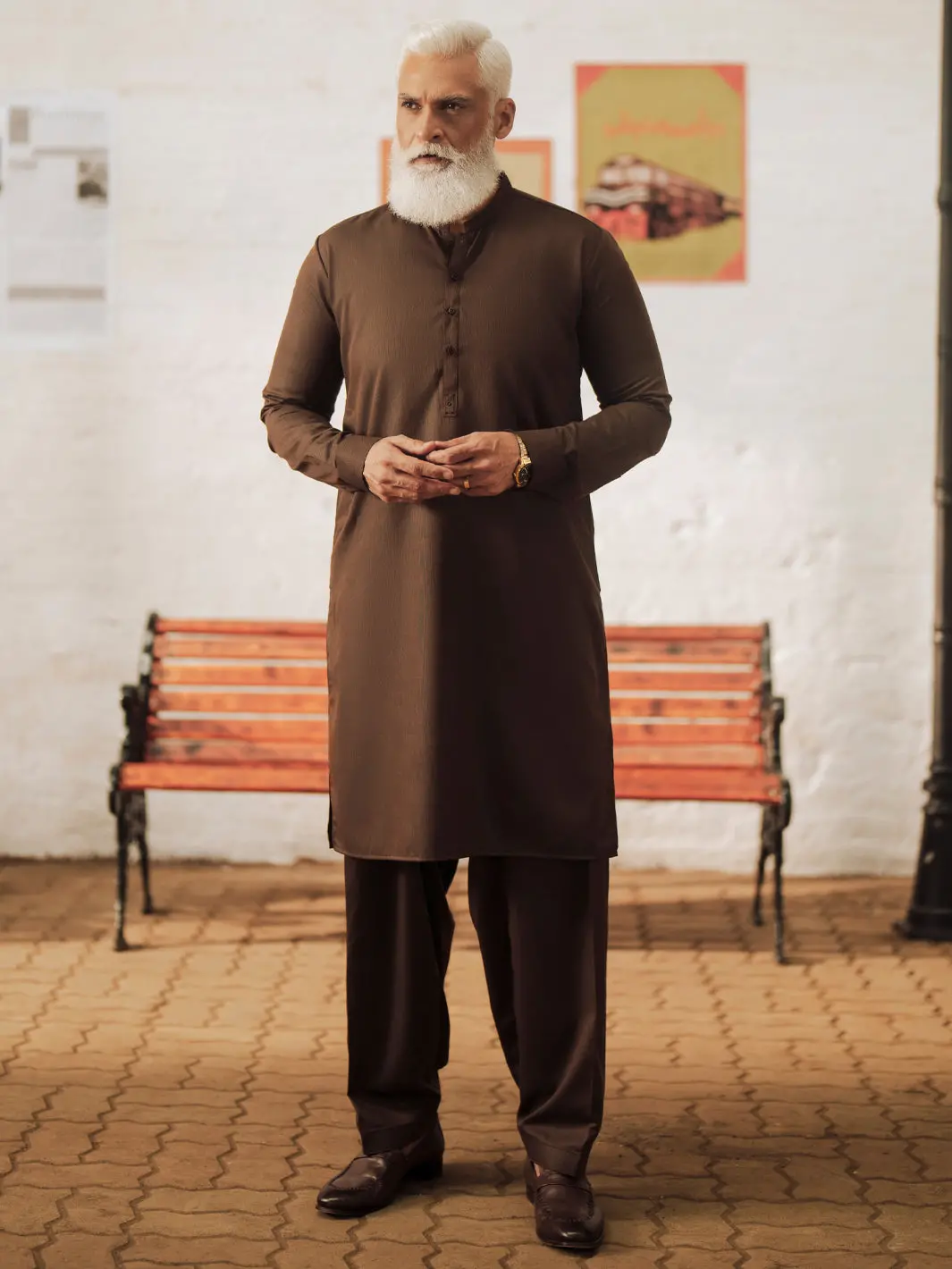 Dark Brown Blended Kameez Shalwar - Al-Ks-3044 1