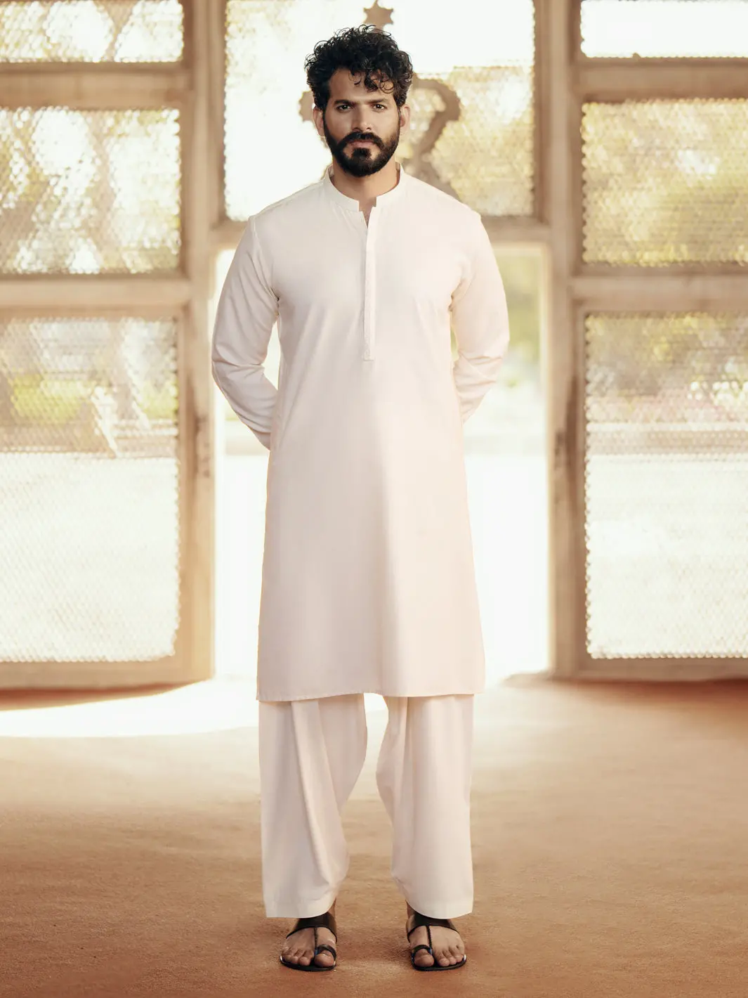 Off White Blended Kameez Shalwar - Al-Ks-3048 1