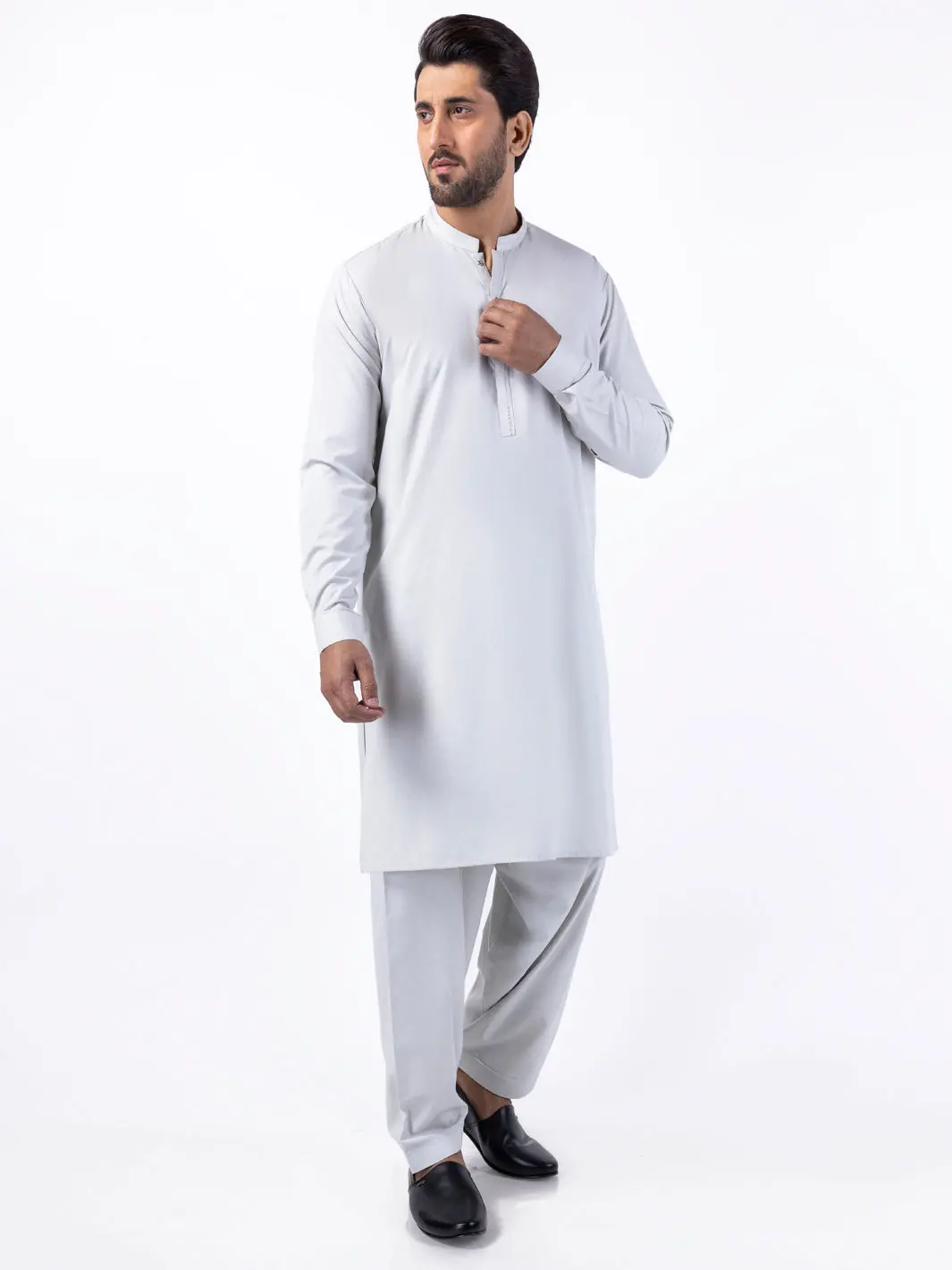 Light Grey Blended Kameez Shalwar - Al-Ks-3049 1