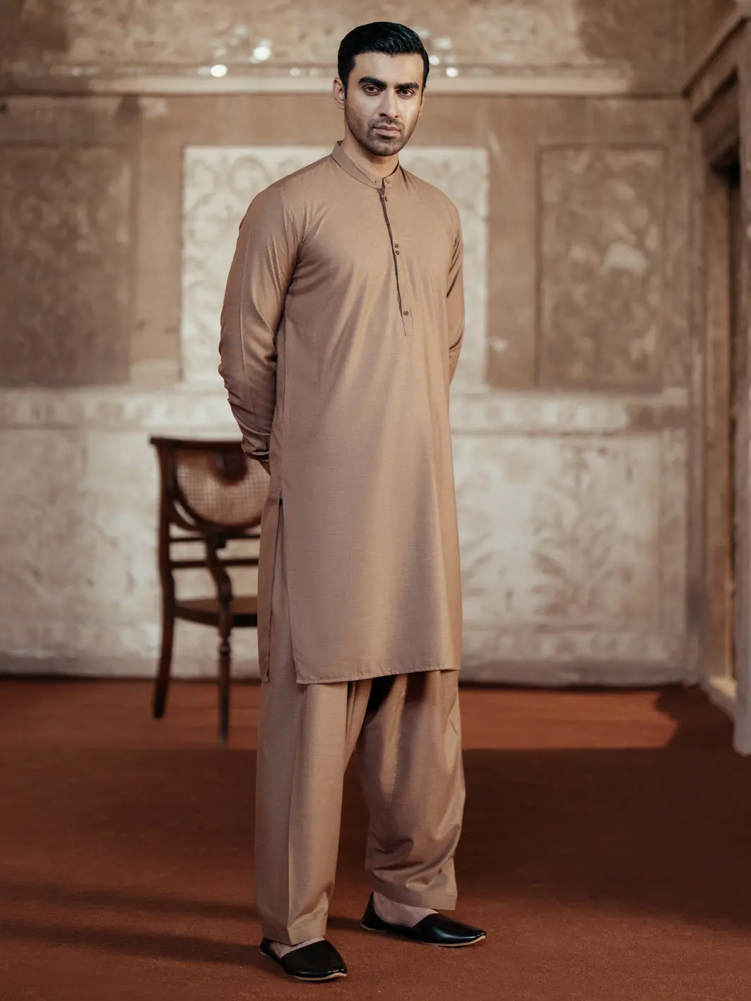 Brown Blended Kameez Shalwar - Al-Ks-3052 1