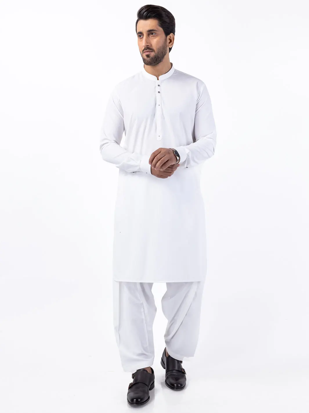 White Blended Kameez Shalwar - Al-Ks-3054 1