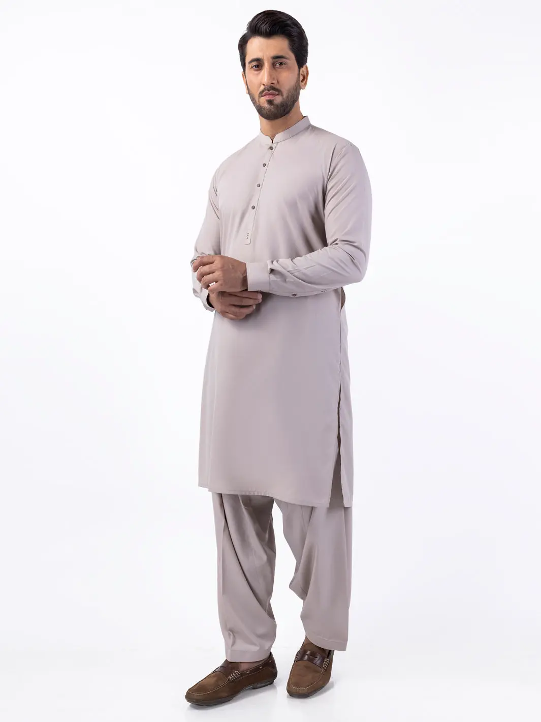 Beige Blended Kameez Shalwar - Al-Ks-3055 1