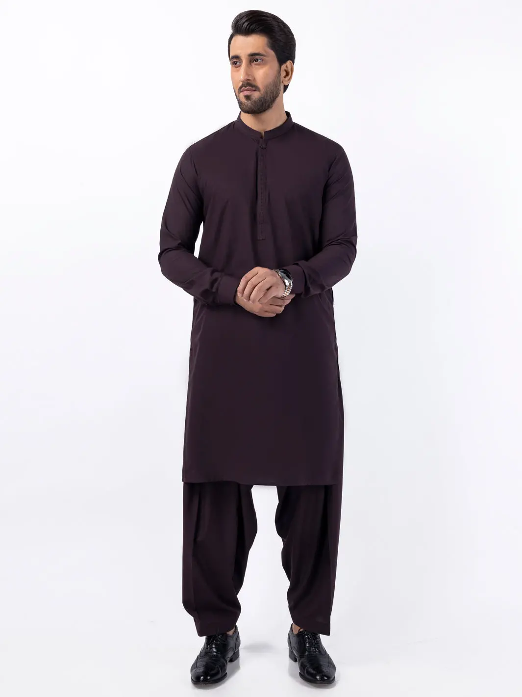 Dark Brown Blended Kameez Shalwar - Al-Ks-3056 1