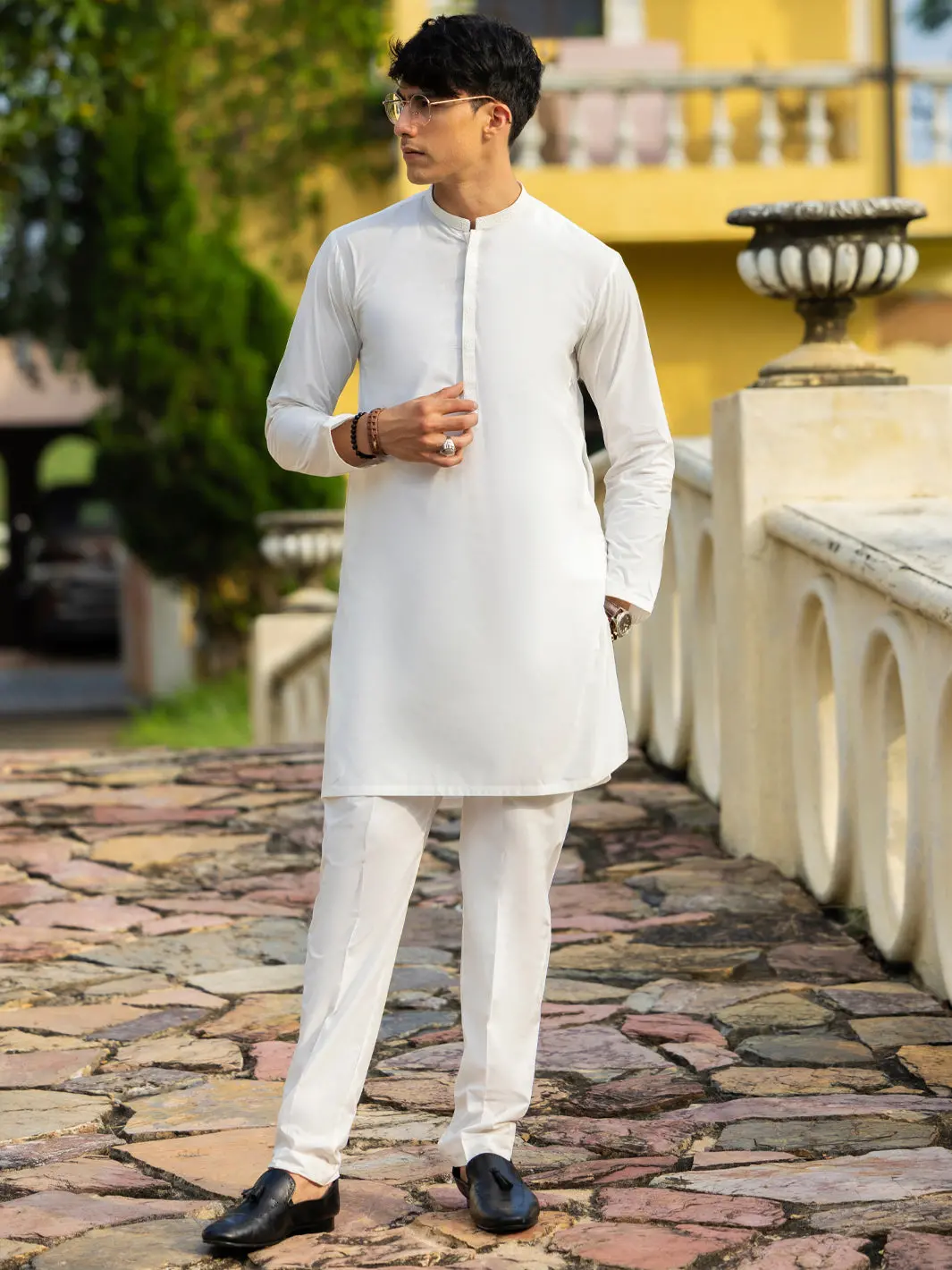 Off White Cotton Kurta Trouser - Al-Kt-3057 1