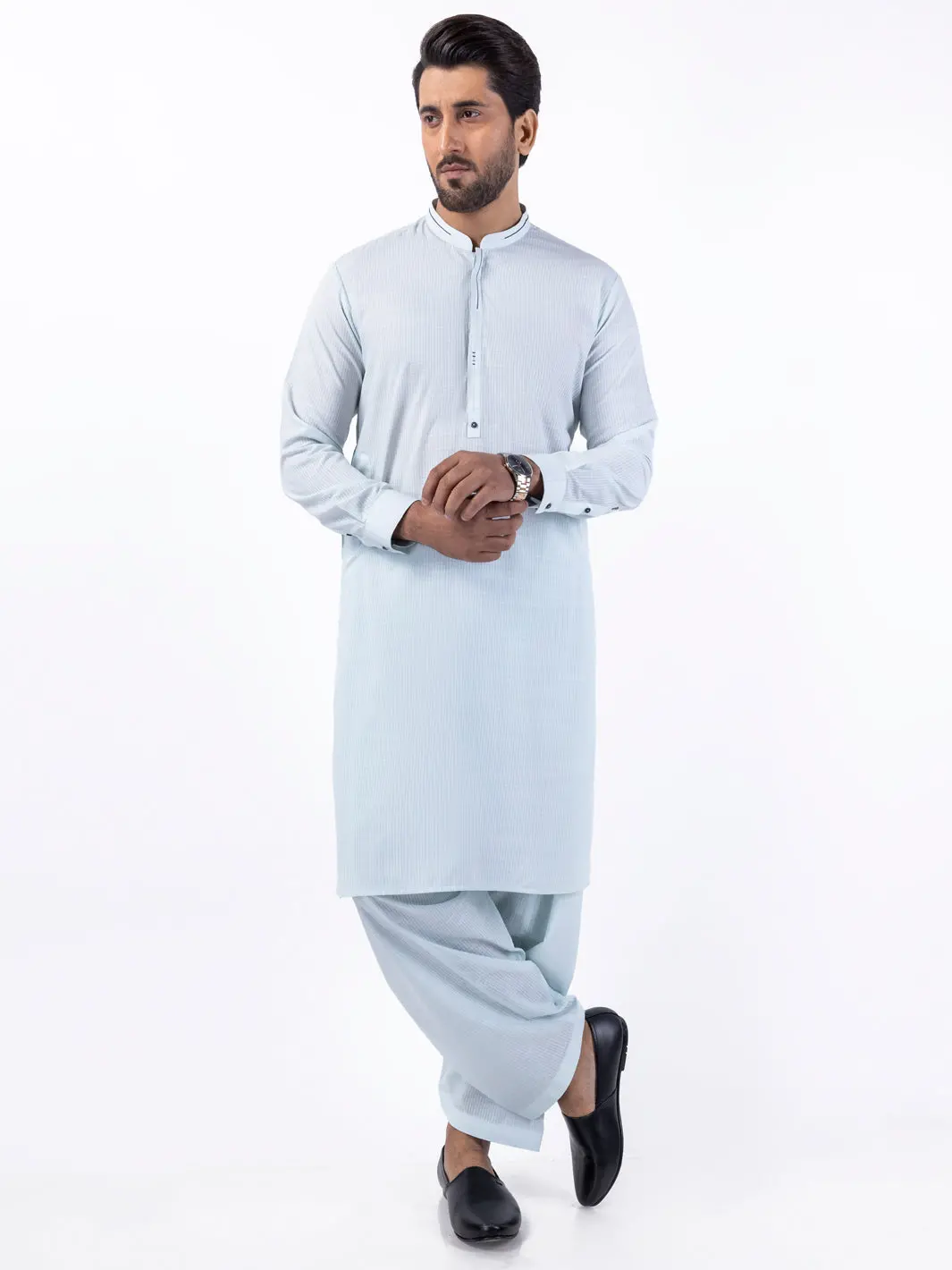 Light Blue Blended Kameez Shalwar - Al-Ks-3064A 1