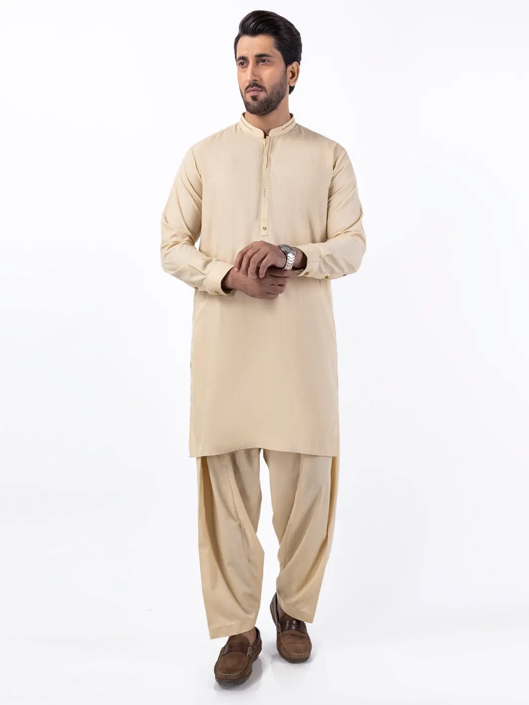 Beige Blended Kameez Shalwar - Al-Ks-3064B 1