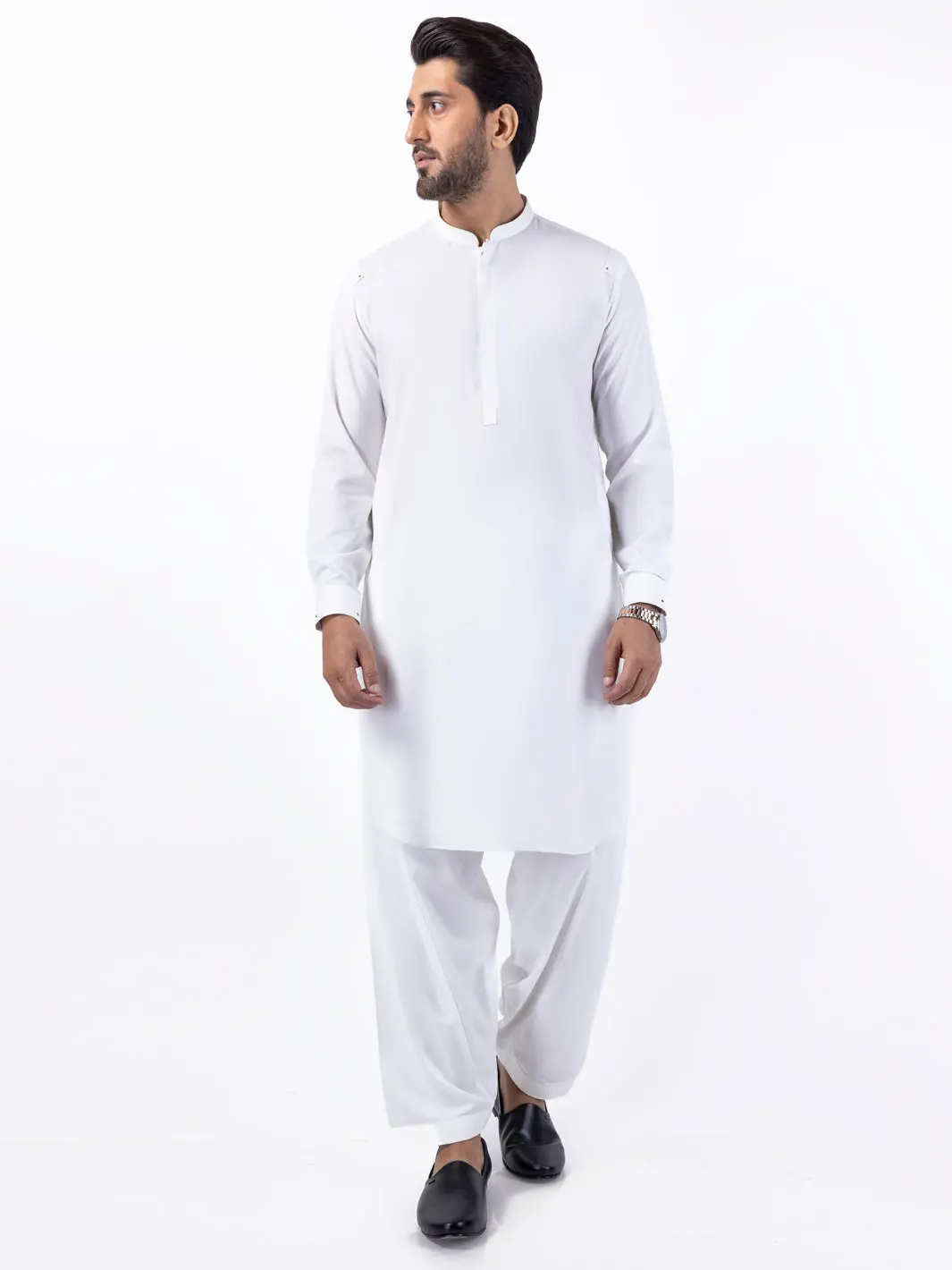 White Blended Kameez Shalwar - Al-Ks-3067 1