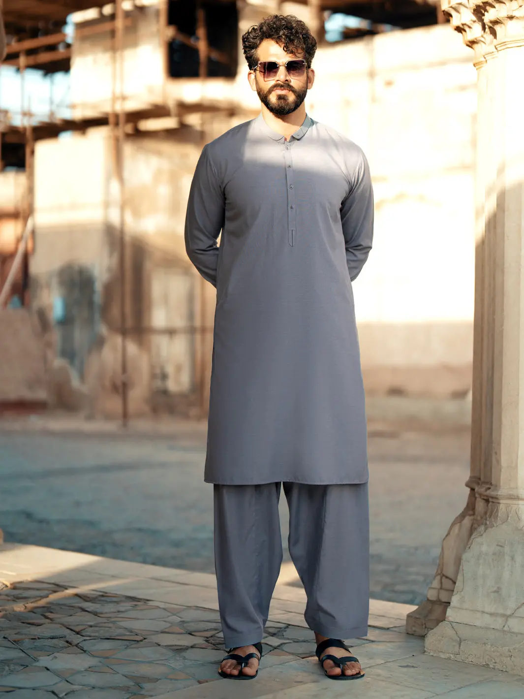 Grey Blended Kameez Shalwar - Al-Ks-3068 1