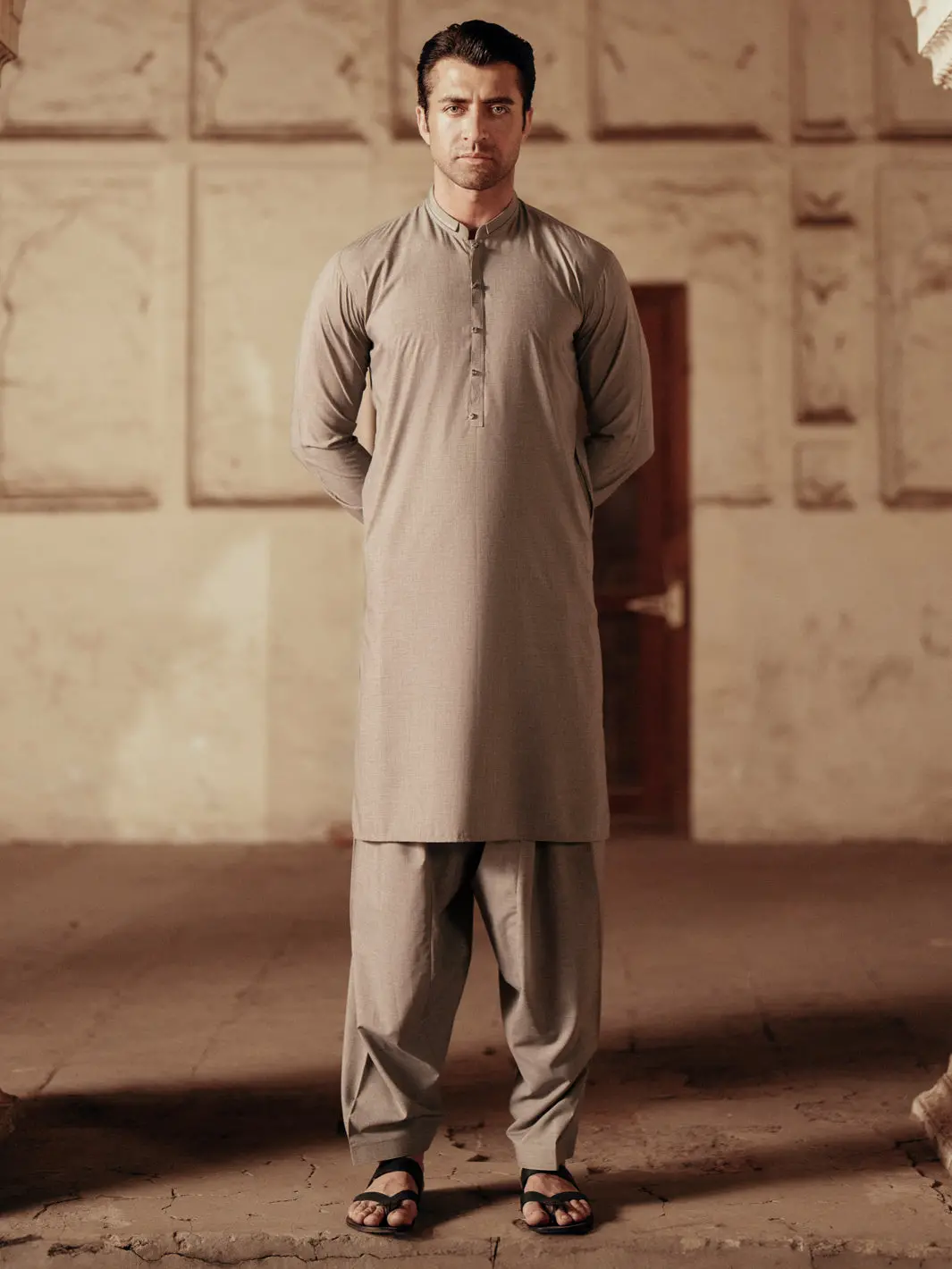 Sage Green Blended Kameez Shalwar - Al-Ks-3070A 1