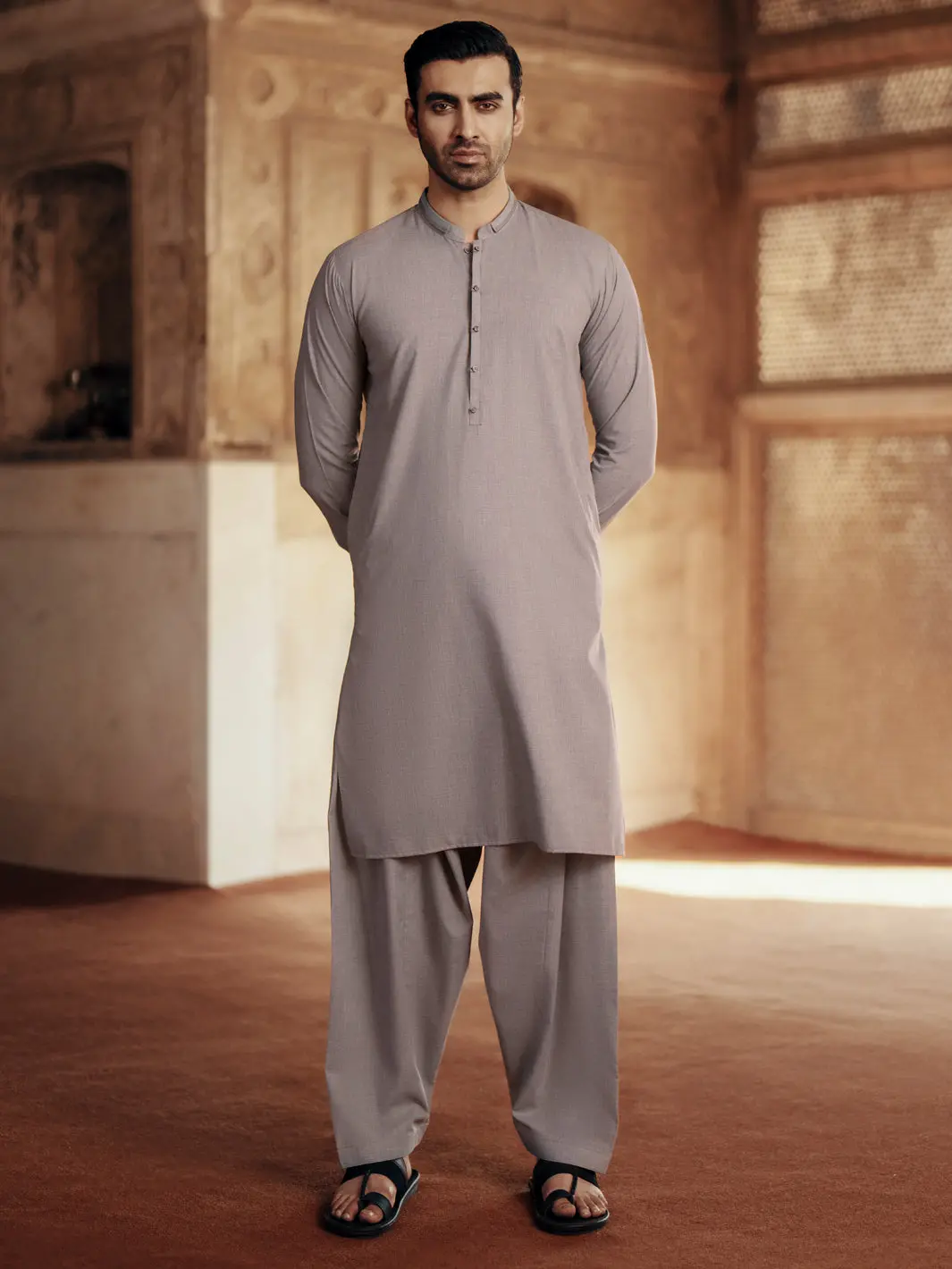 Ash Grey Blended Kameez Shalwar - Al-Ks-3070B 1