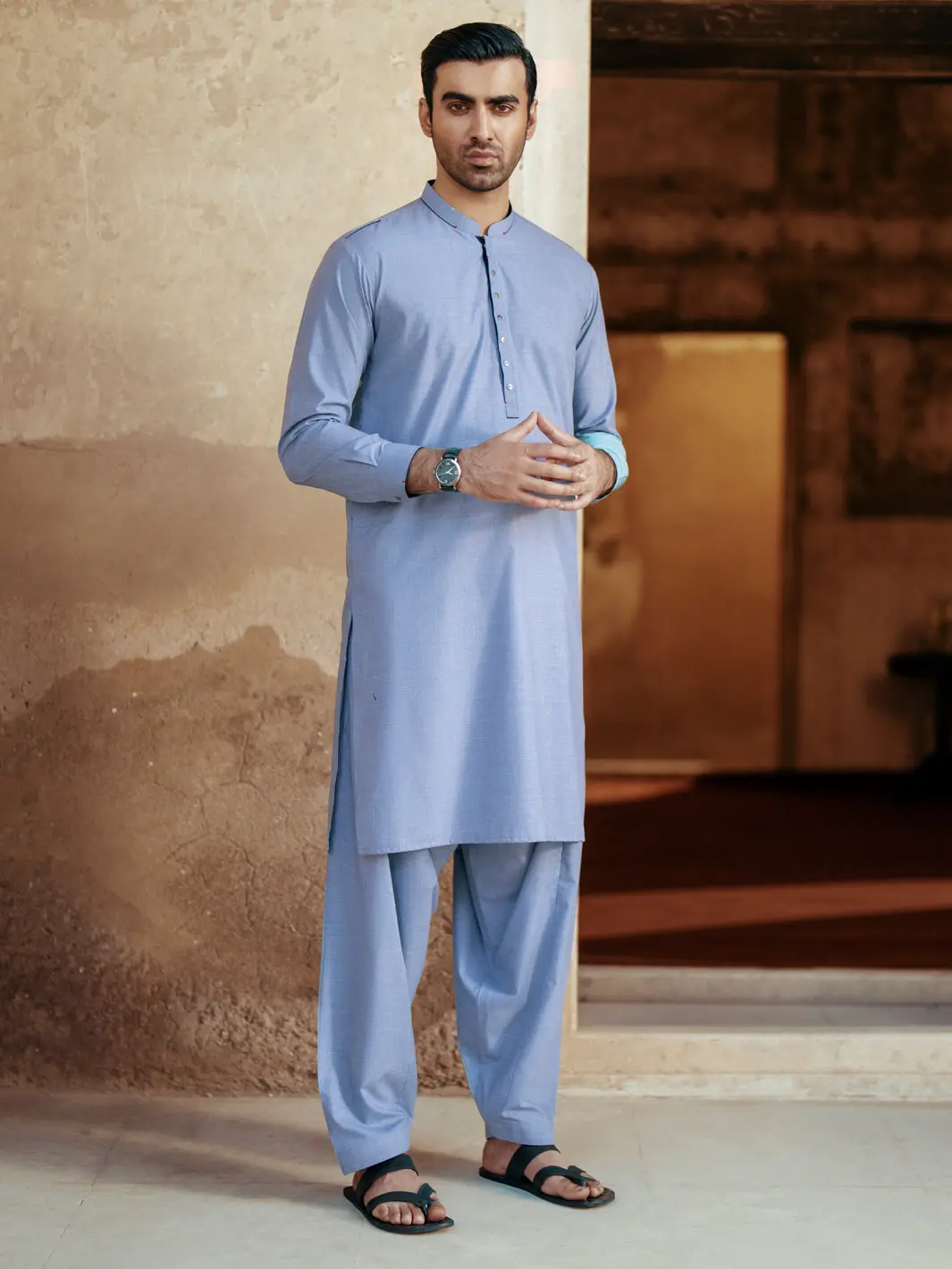 Blue Blended Kameez Shalwar - Al-Ks-3071A 1