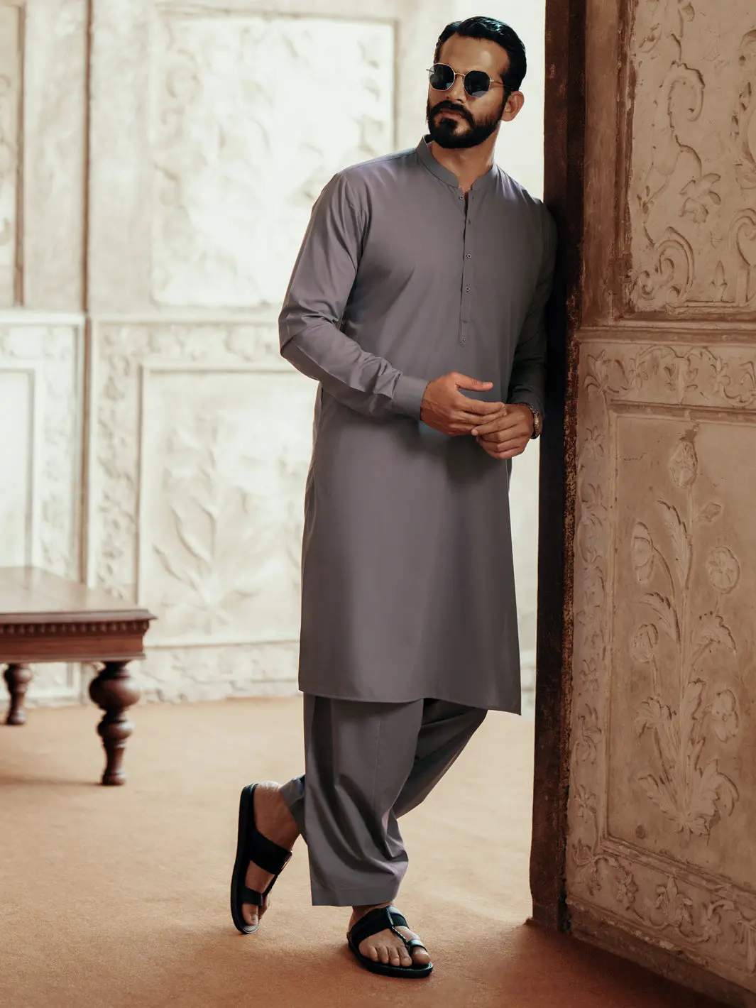 Grey Blended Kameez Shalwar - Al-Ks-3073 1