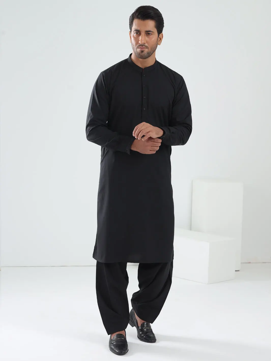 Black Blended Kameez Shalwar - Al-Ks-3075C 1