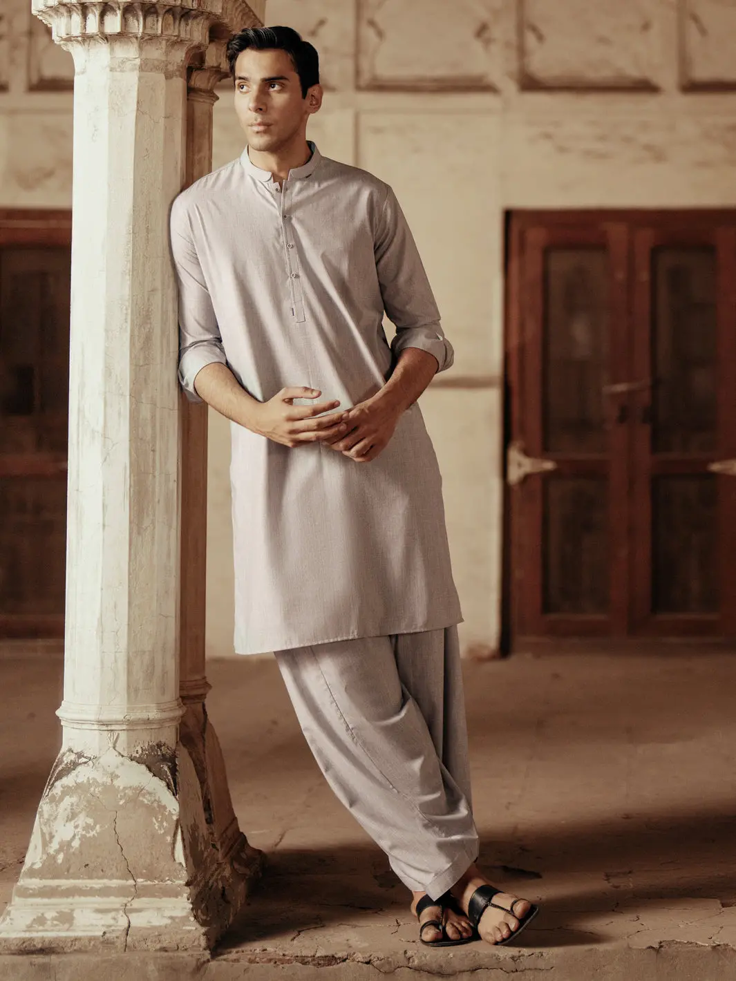 Ash Grey Blended Kameez Shalwar - Al-Ks-3077 1