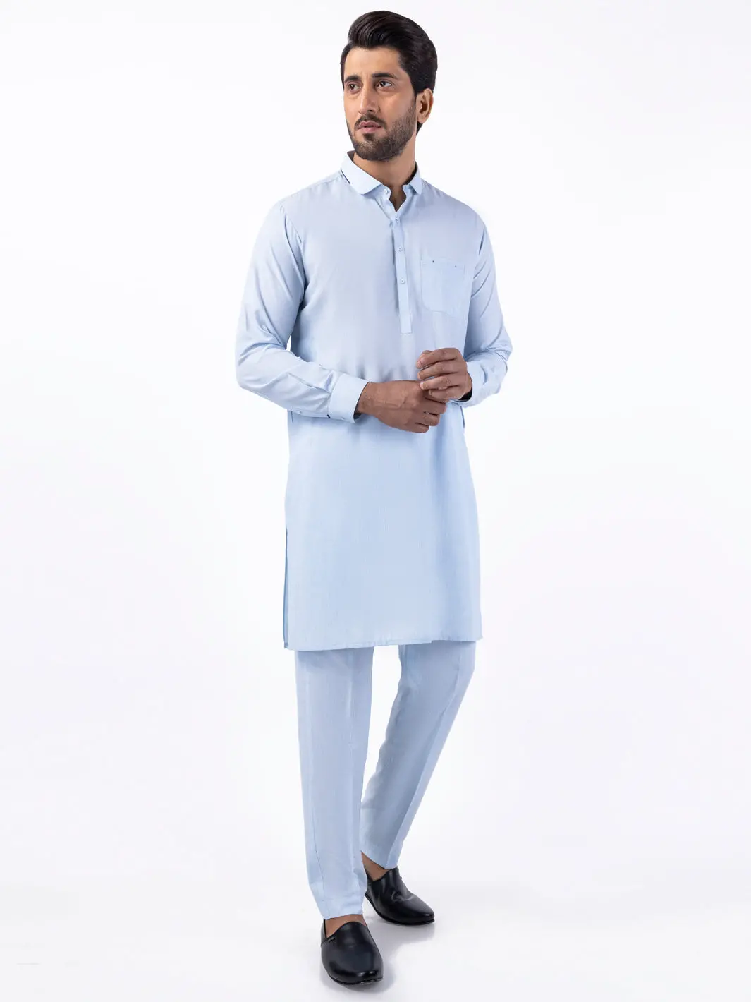 Light Blue Blended Kurta Trouser - Al-Kt-3080 1