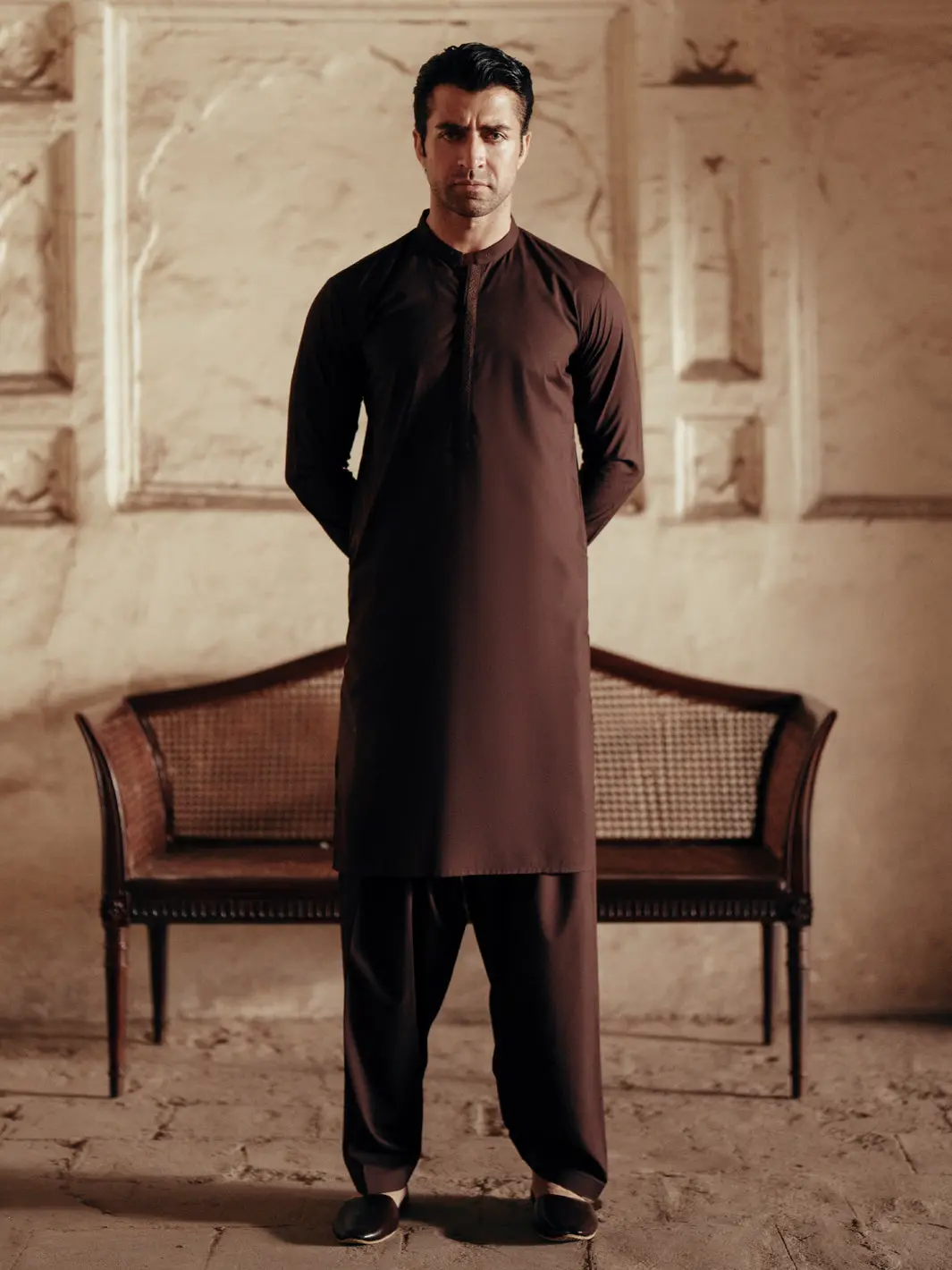 Dark Brown Blended Kameez Shalwar - Al-Ks-3084 1