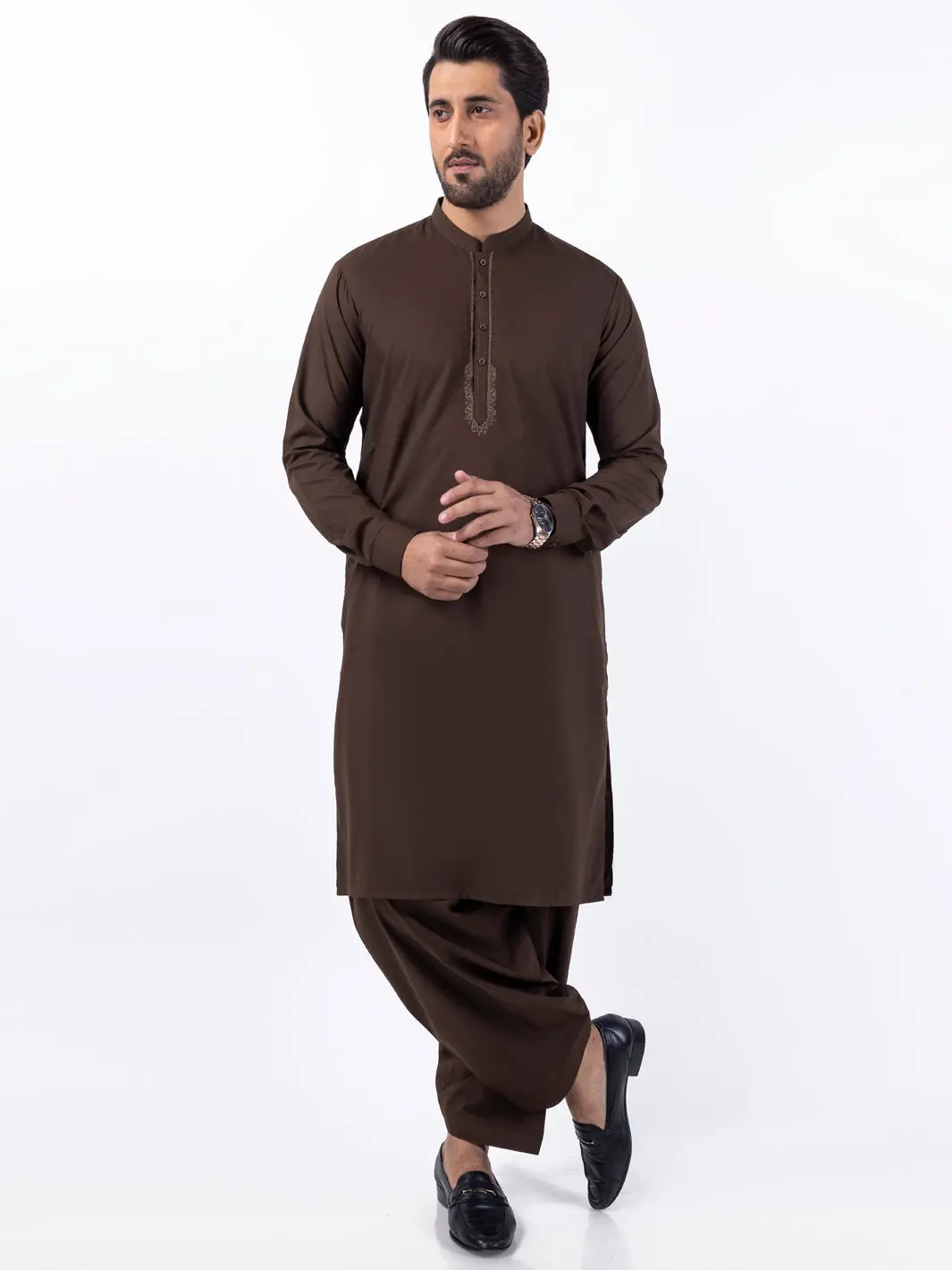 Brown Blended Kameez Shalwar - Al-Ks-3087 1