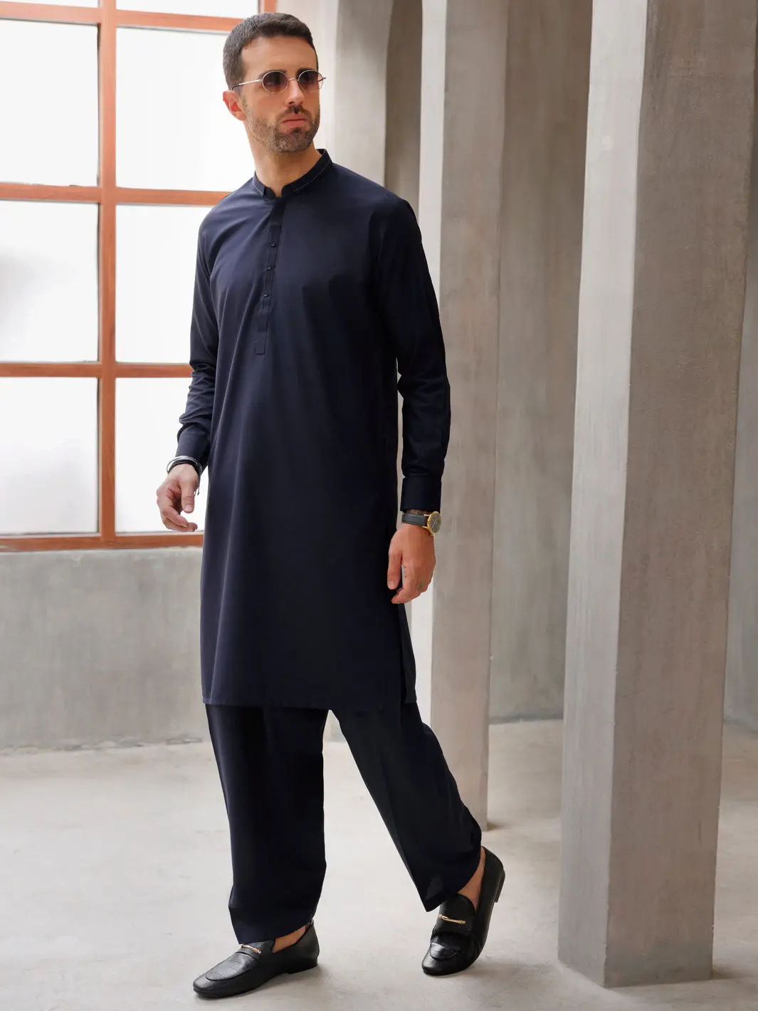 Dark Blue Blended Kameez Shalwar - Al-Ks-3092 1