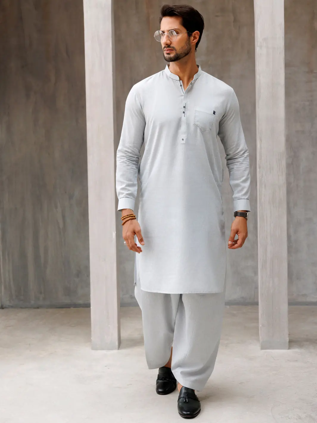 Light Blue Blended Kameez Shalwar - Al-Ks-3093 1