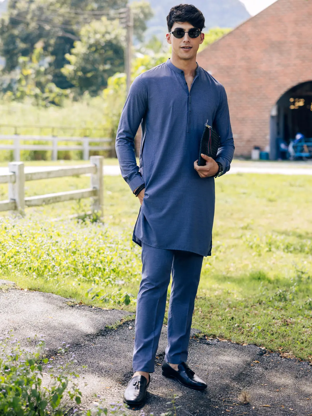 Blue Blended Kurta Trouser - Al-Kt-3096 1