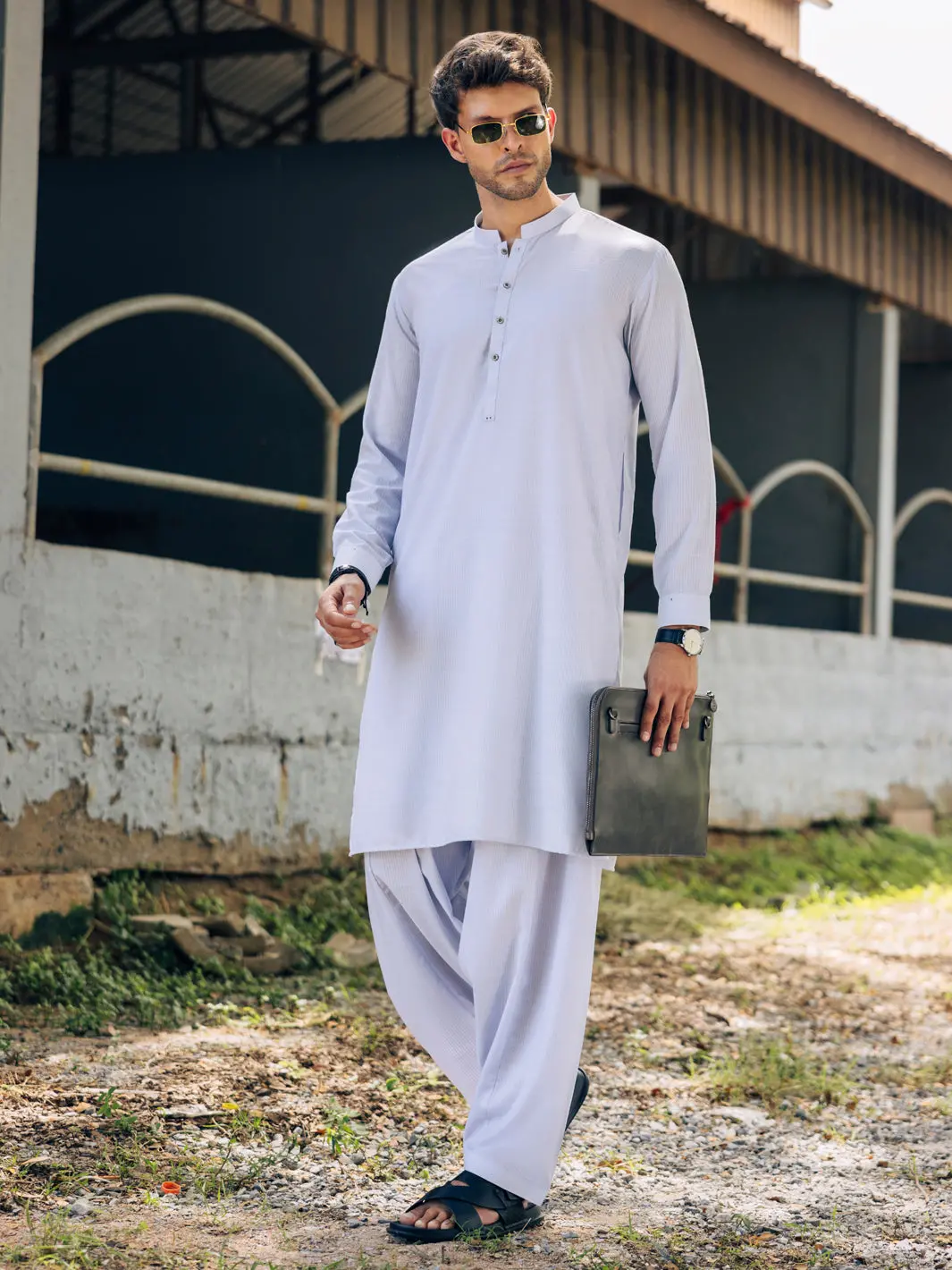 Sky Blue Blended Kameez Shalwar - Al-Ks-3098 1
