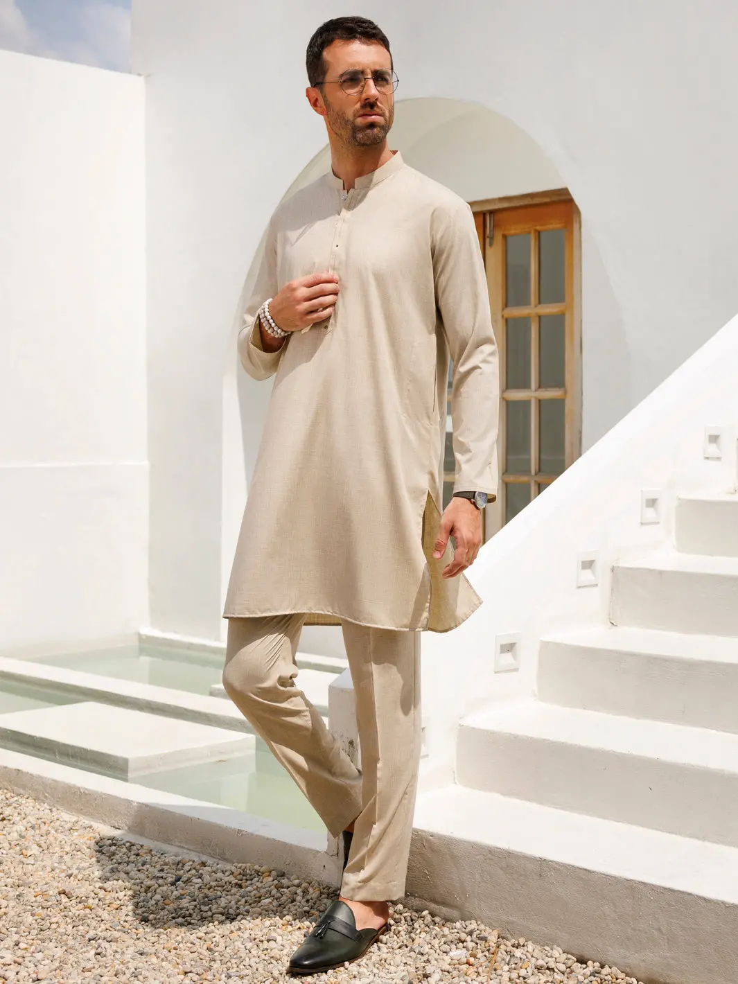 Beige Blended Kurta Trouser - Al-Kt-3099 1