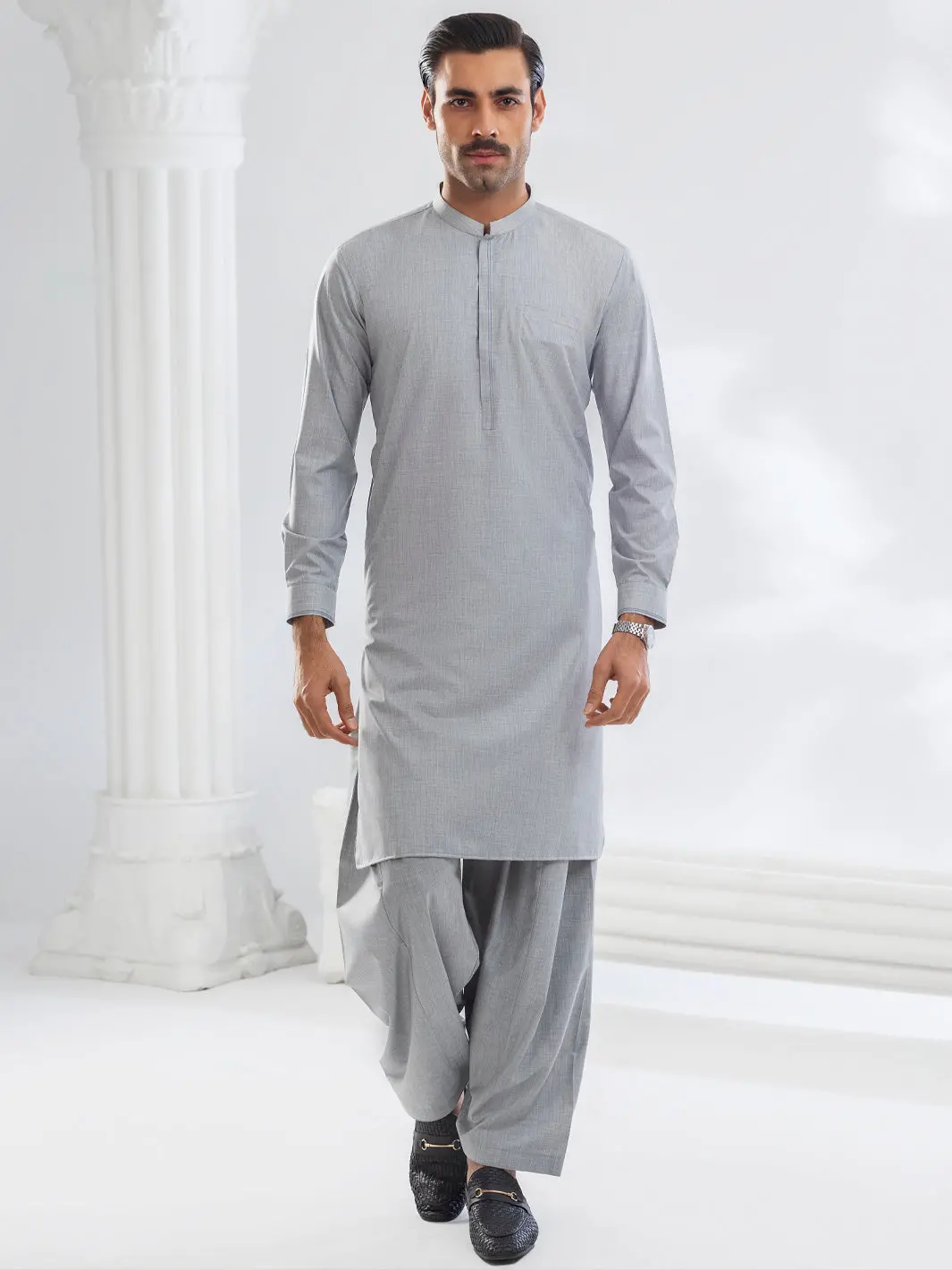 Grey Blended Kameez Shalwar - Al-Ks-3104 1