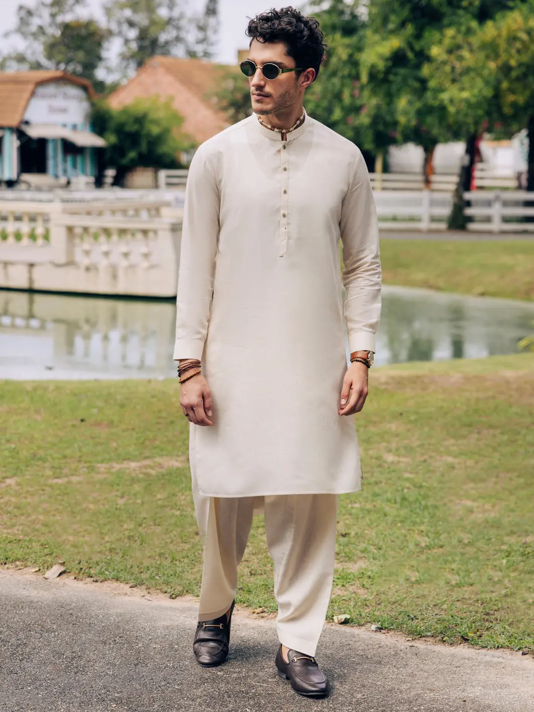 Beige Blended Kameez Shalwar - Al-Ks-3105 1