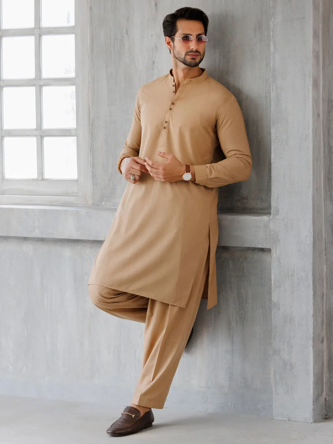 Camel Brown Blended Kameez Shalwar - Al-Ks-3110 1
