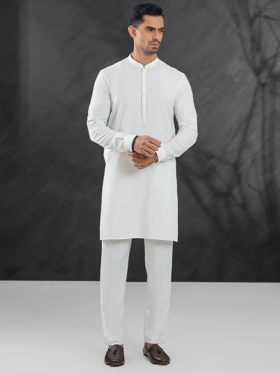 White Blended Kurta Trouser - Al-Kt-3111 1