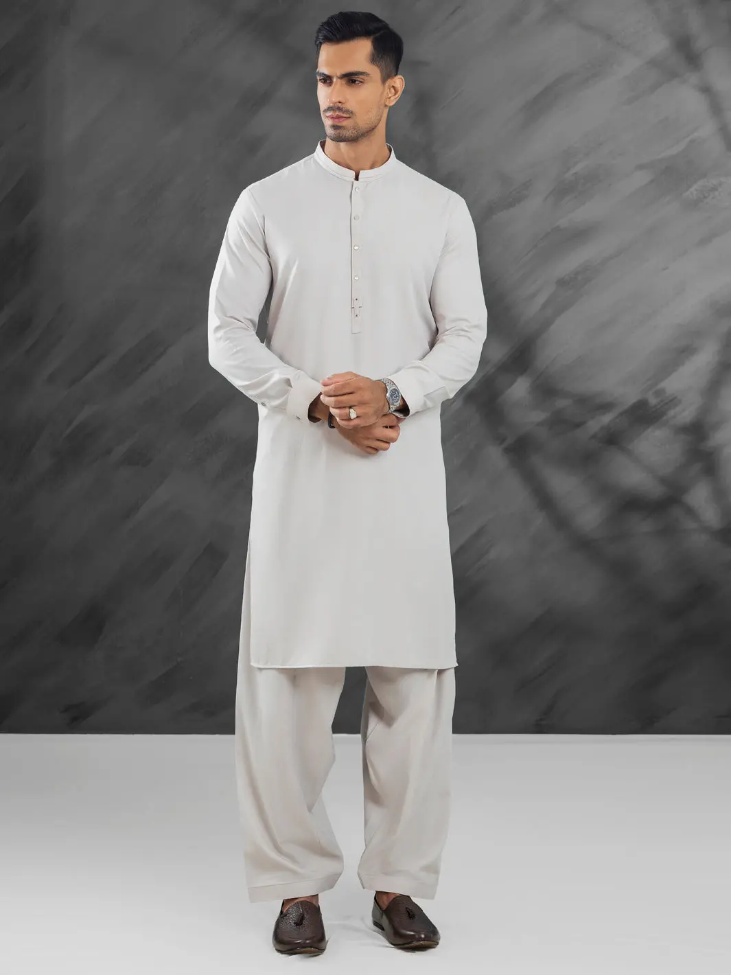 Light Grey Blended Kameez Shalwar - Al-Ks-3112 1