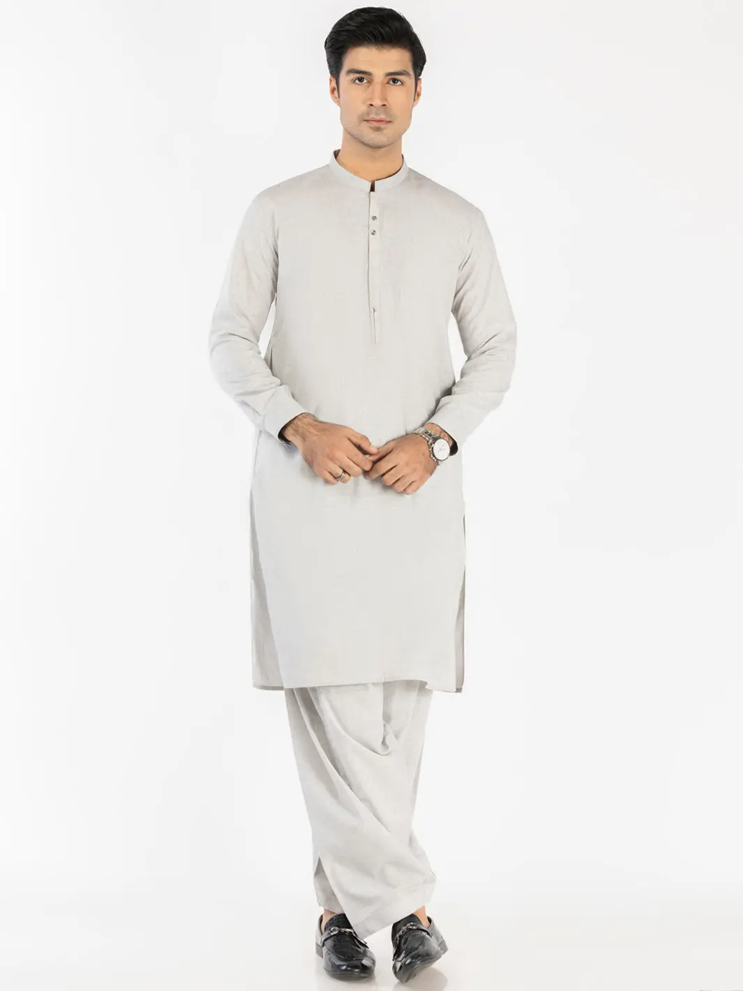 Ash Grey Blended Kameez Shalwar - Al-Ks-3116 1