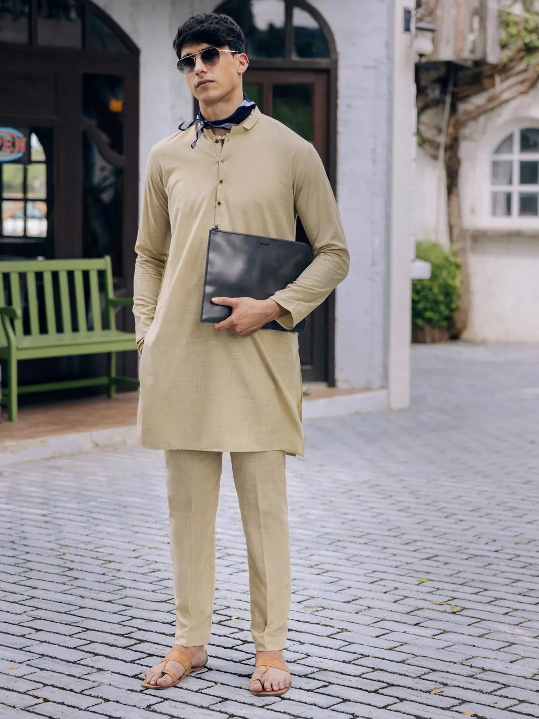 Beige Blended Kurta Trouser - Al-Kt-3120 1