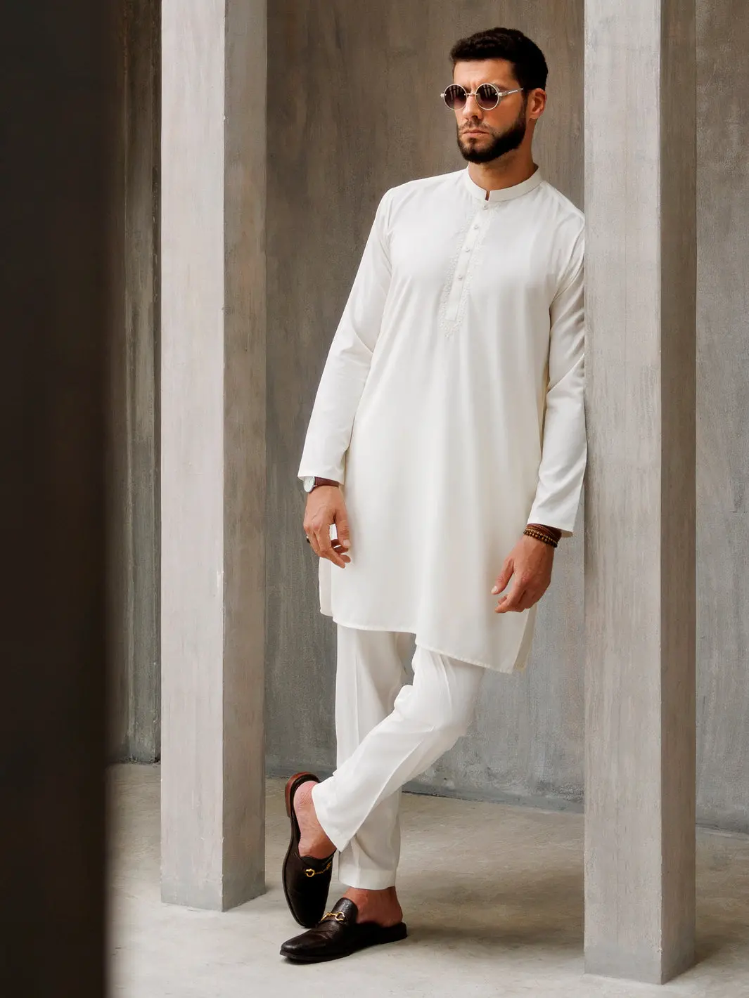 Off White Blended Kurta Trouser - Al-Kt-3121 1