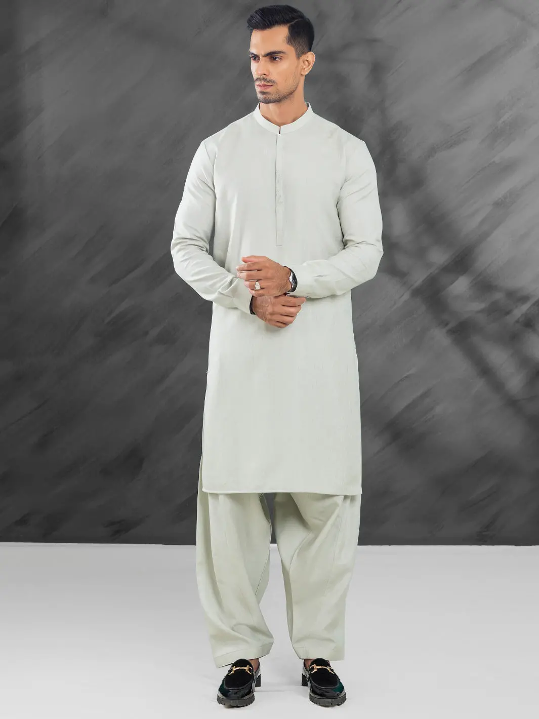 Green Light Blended Kameez Shalwar - Al-Ks-3122 1
